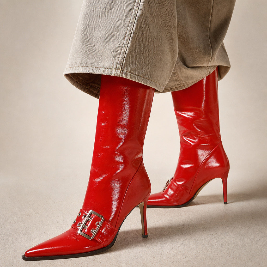 Comfortable And Warm Mid-Calf Boots Red – Product Photo