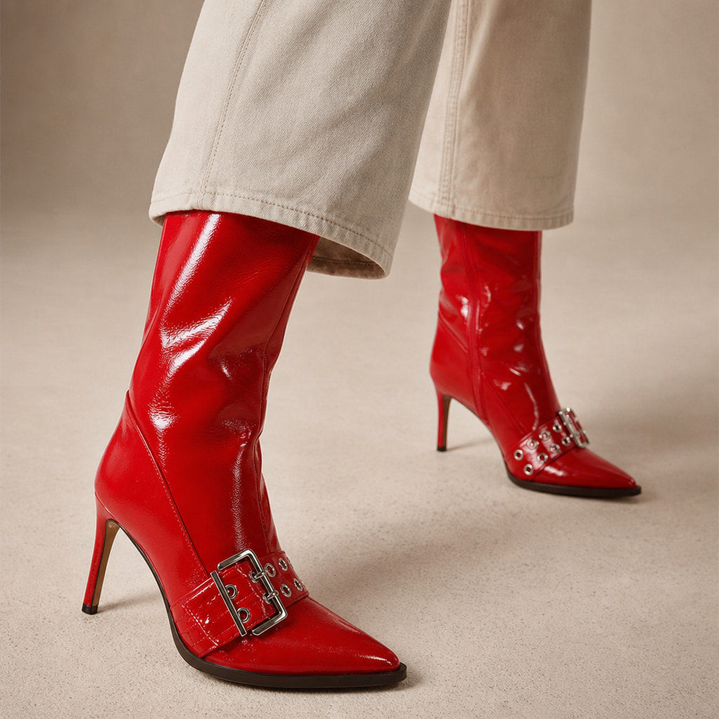 Comfortable And Warm Mid-Calf Boots in Red – Mampierimoda Premium Womenswear