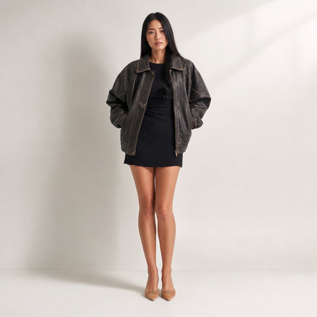 Jorja Bomber Jacket Vintage Charcoal Brown CharcoalBrown – Full Look