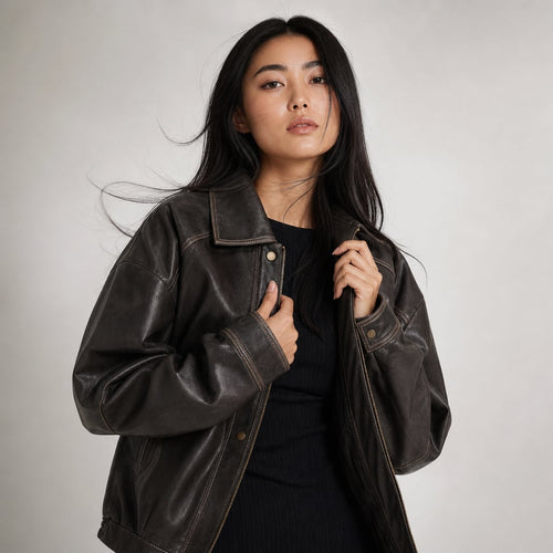 Jorja Bomber Jacket Vintage Charcoal Brown CharcoalBrown – Product Photo