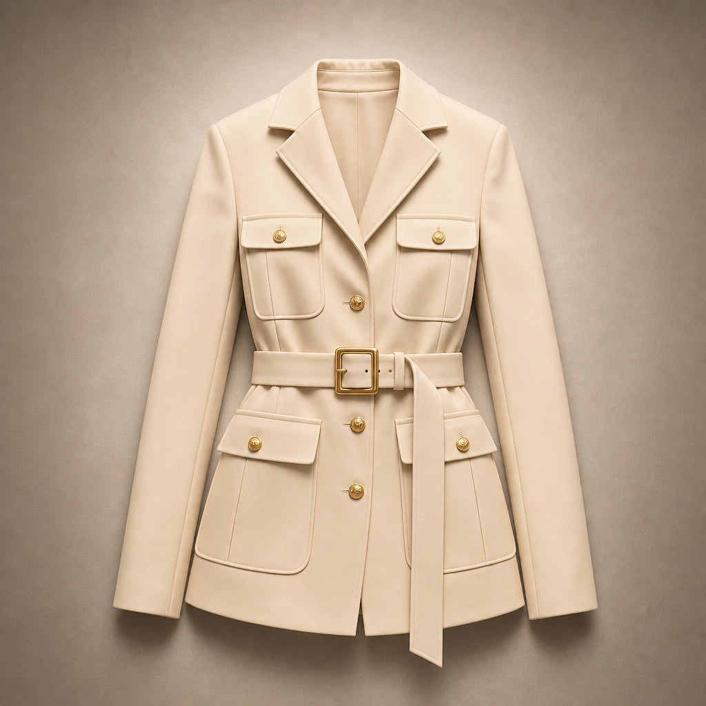 Julia Couture Belted Jacket Cream Beige – Flat Lay Product Photo