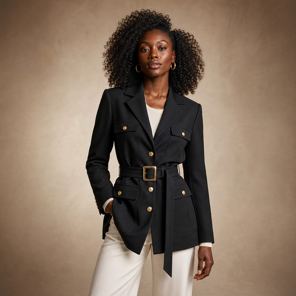 Julia Couture Belted Jacket Onyx Black – Product Photo
