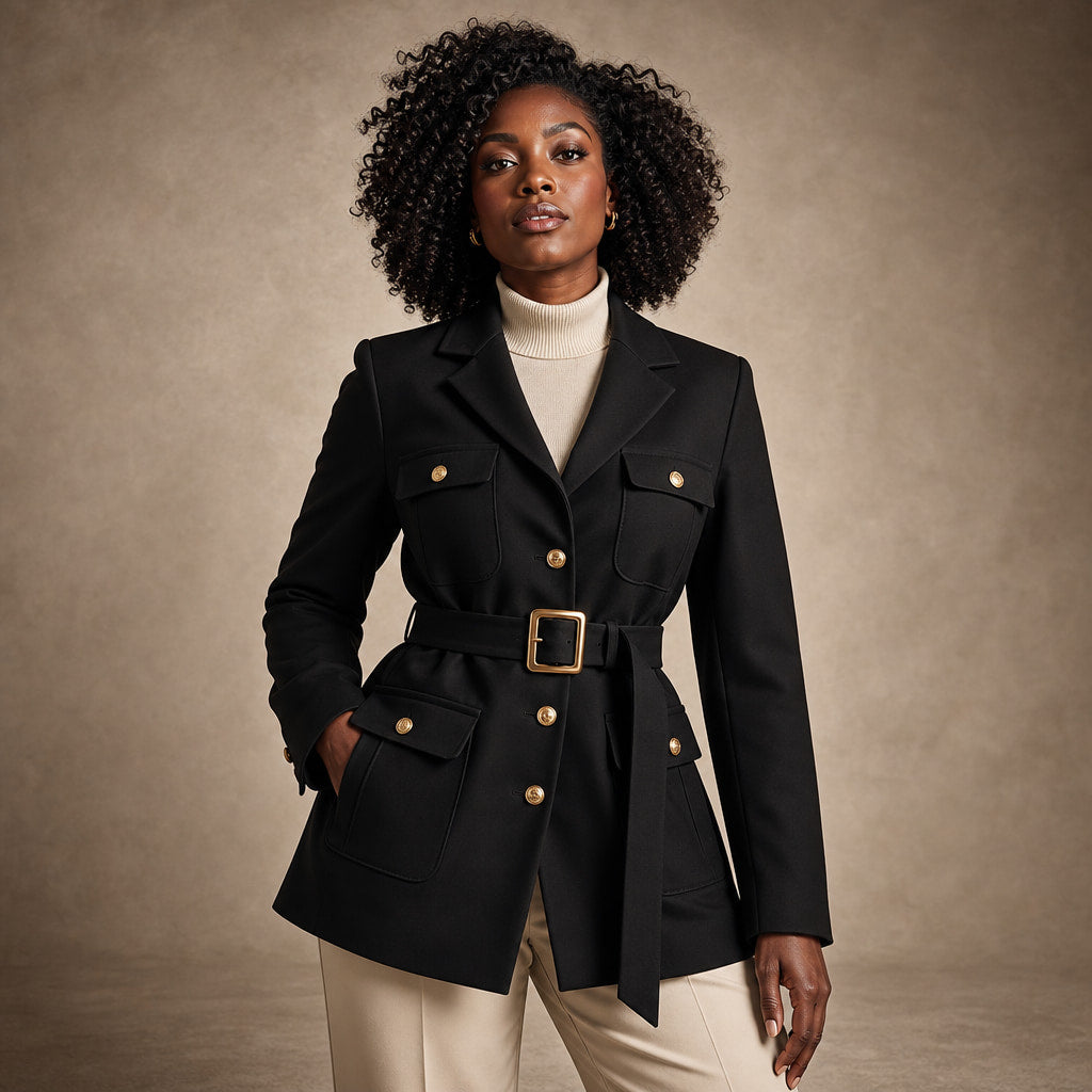 Julia Couture Belted Jacket in Onyx Black – Mampierimoda Premium Womenswear