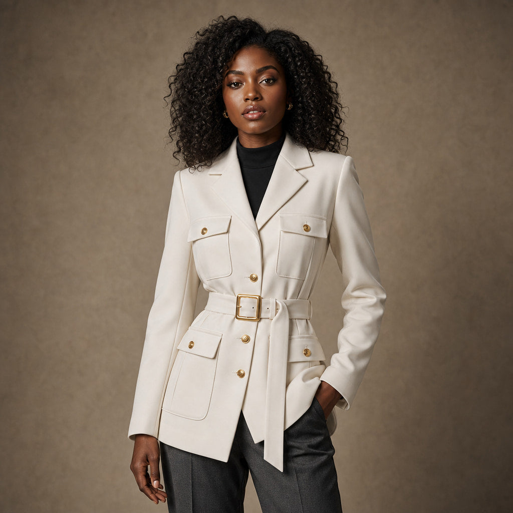 Julia Couture Belted Jacket Pearl White – Product Photo