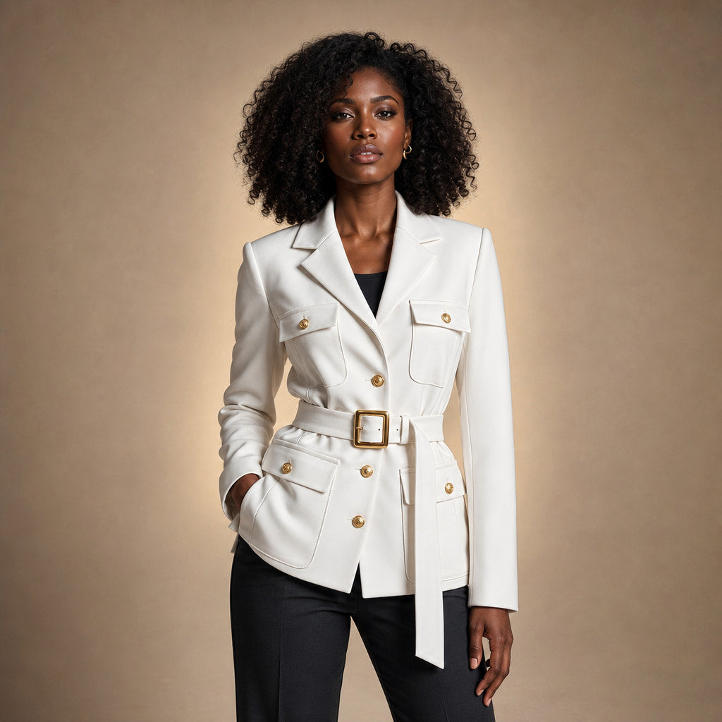 Julia Couture Belted Jacket in Pearl White – Mampierimoda Premium Womenswear