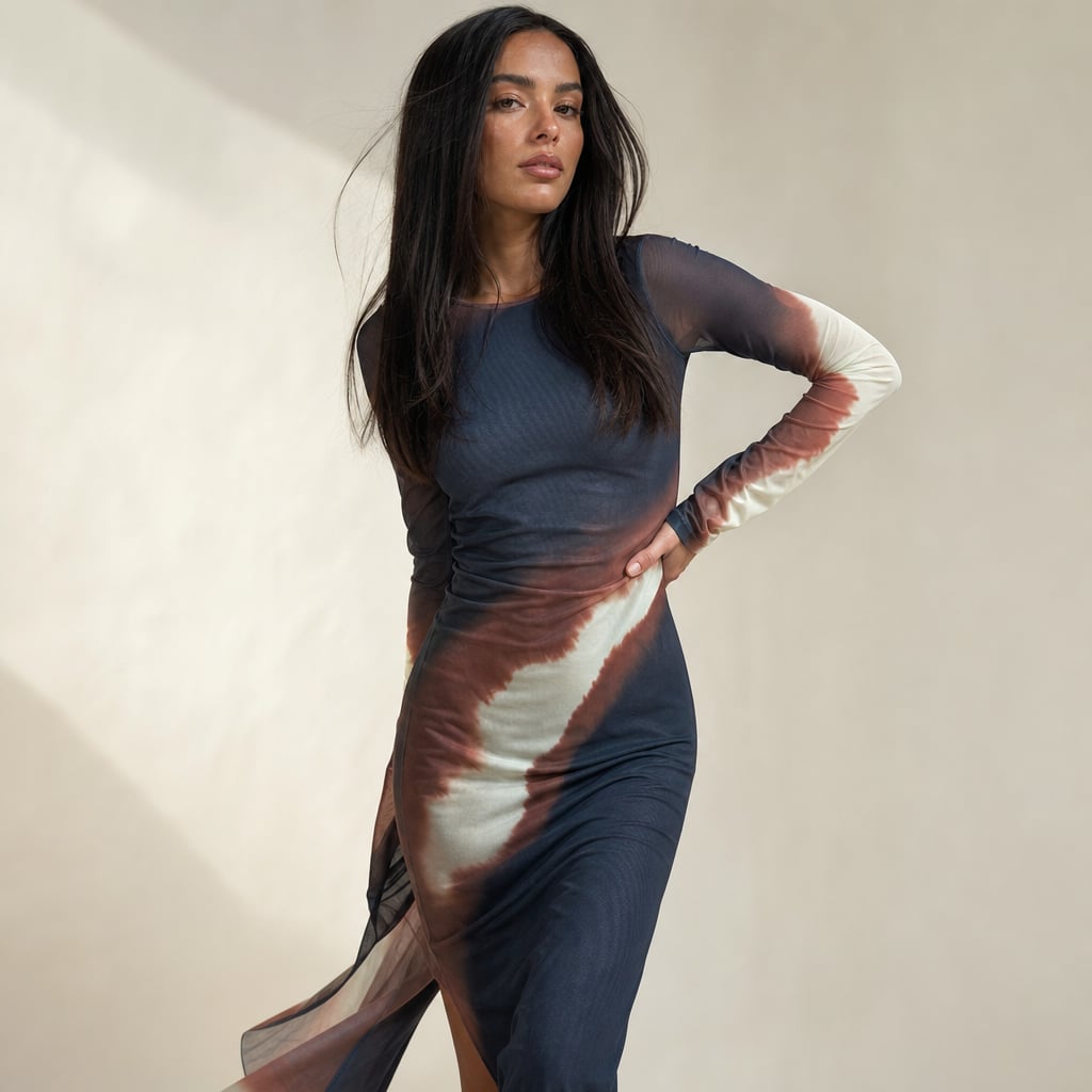 Knit Midi Dress with High Neck Long Sleeves and Leg Split Mars – Side Angle View
