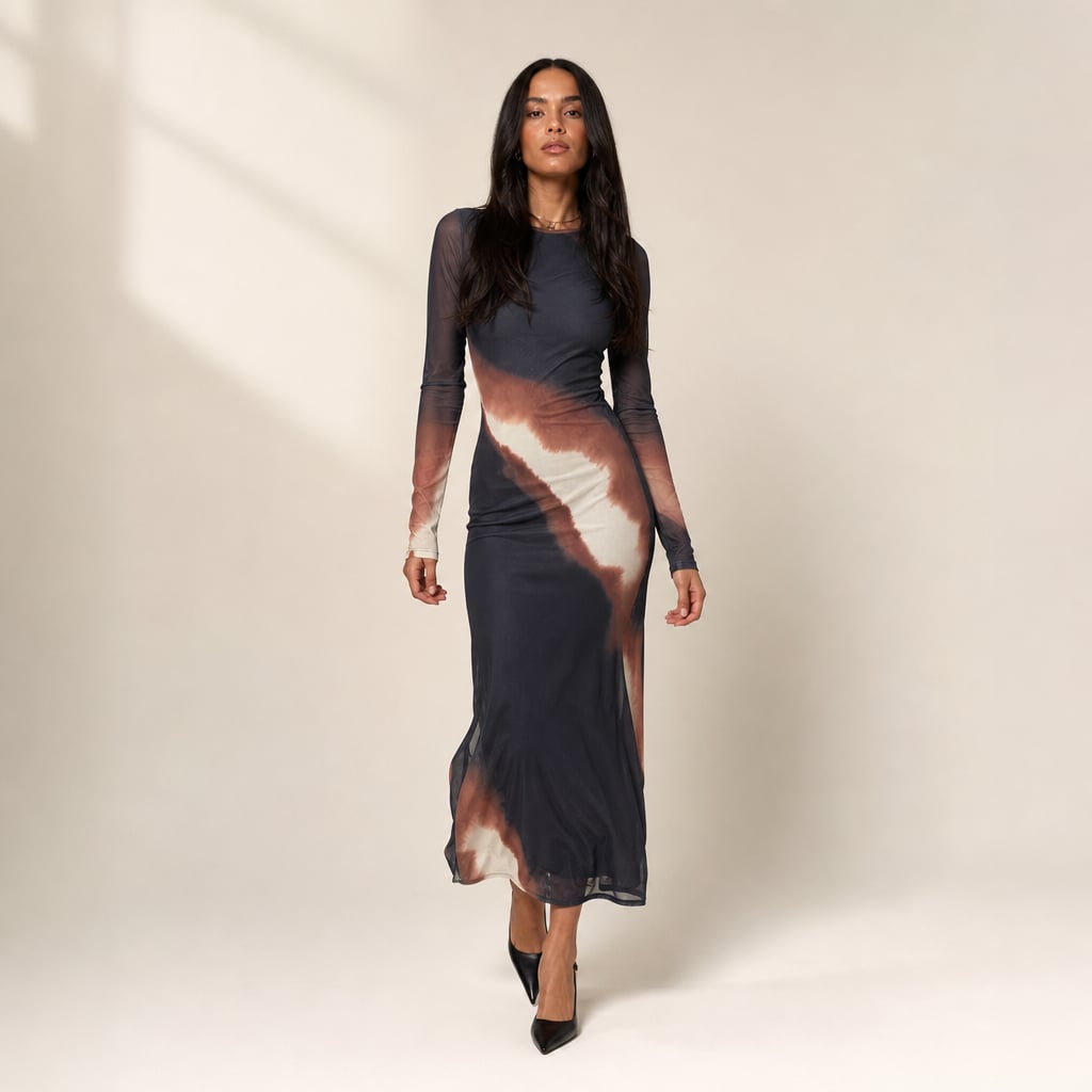 Knit Midi Dress with High Neck Long Sleeves and Leg Split in Mars – Mampierimoda Premium Womenswear