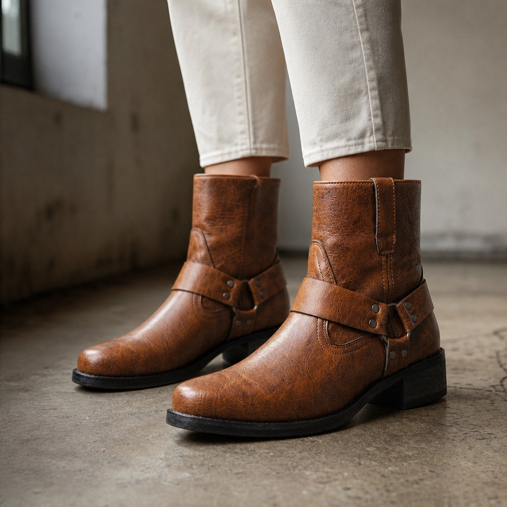 Landon Men's Vintage Leather Boots Brown – Styled Editorial Shot, Detail