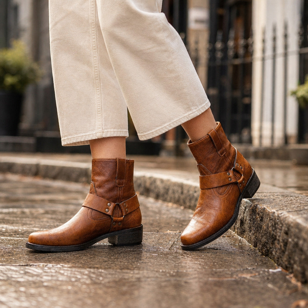 Landon Men's Vintage Leather Boots Brown – Styled Editorial Shot