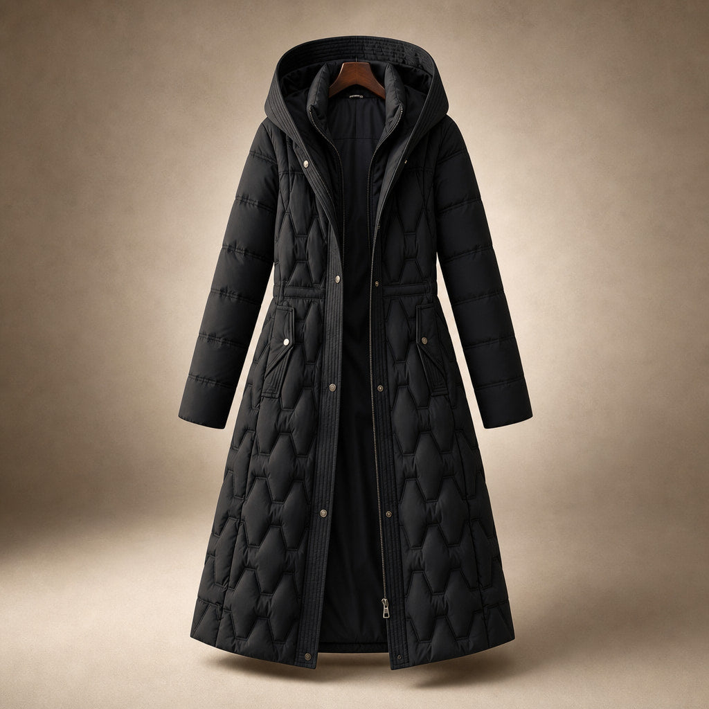 Lauren Quilted Hooded Coat Midnight Black – Product Photo