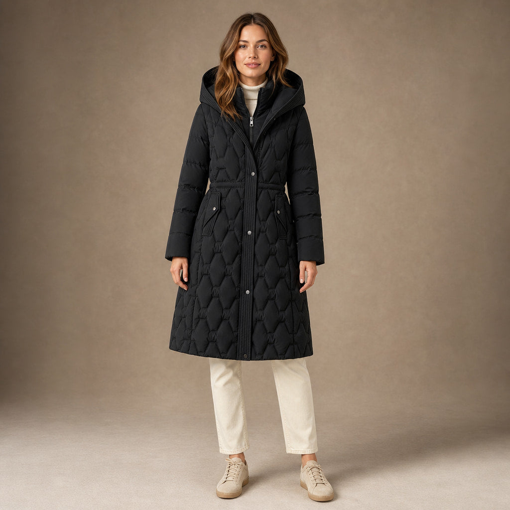 Lauren Quilted Hooded Coat in Midnight Black – Mampierimoda Premium Womenswear