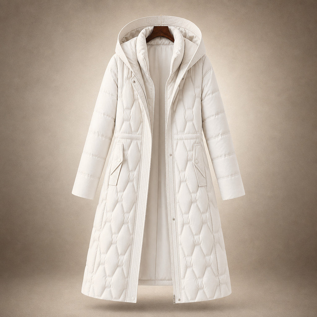 Lauren Quilted Hooded Coat Pearl White – Product Photo