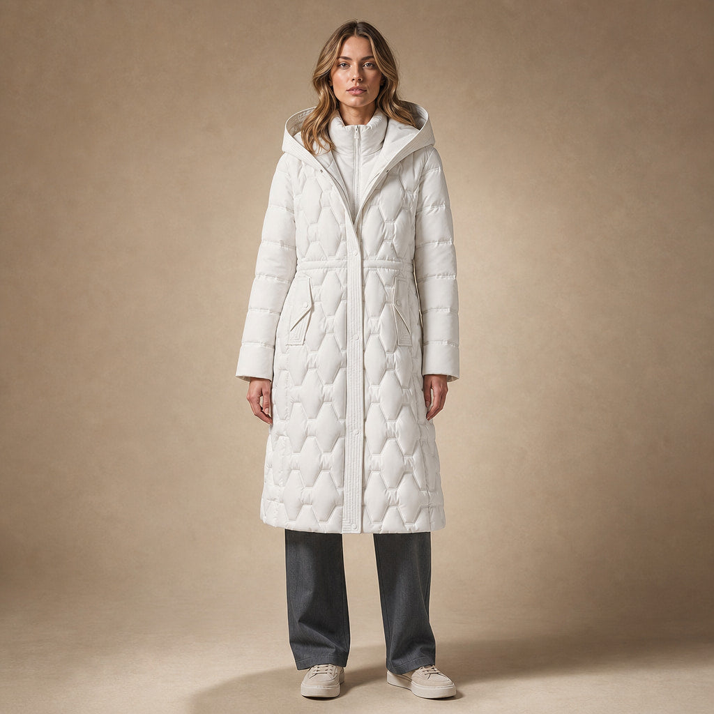 Lauren Quilted Hooded Coat in Pearl White – Mampierimoda Premium Womenswear
