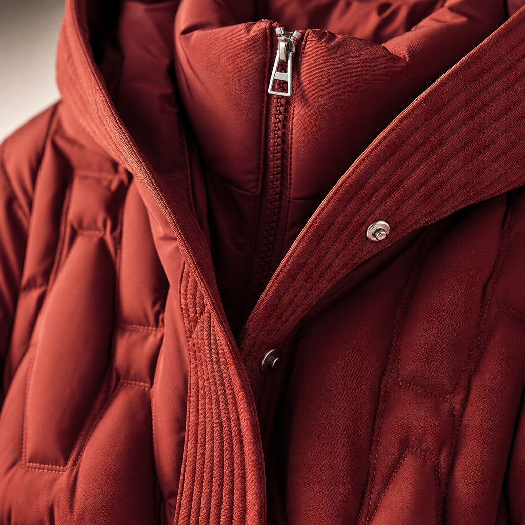 Lauren Quilted Hooded Coat Rose Red – Fabric and Detail Close-Up