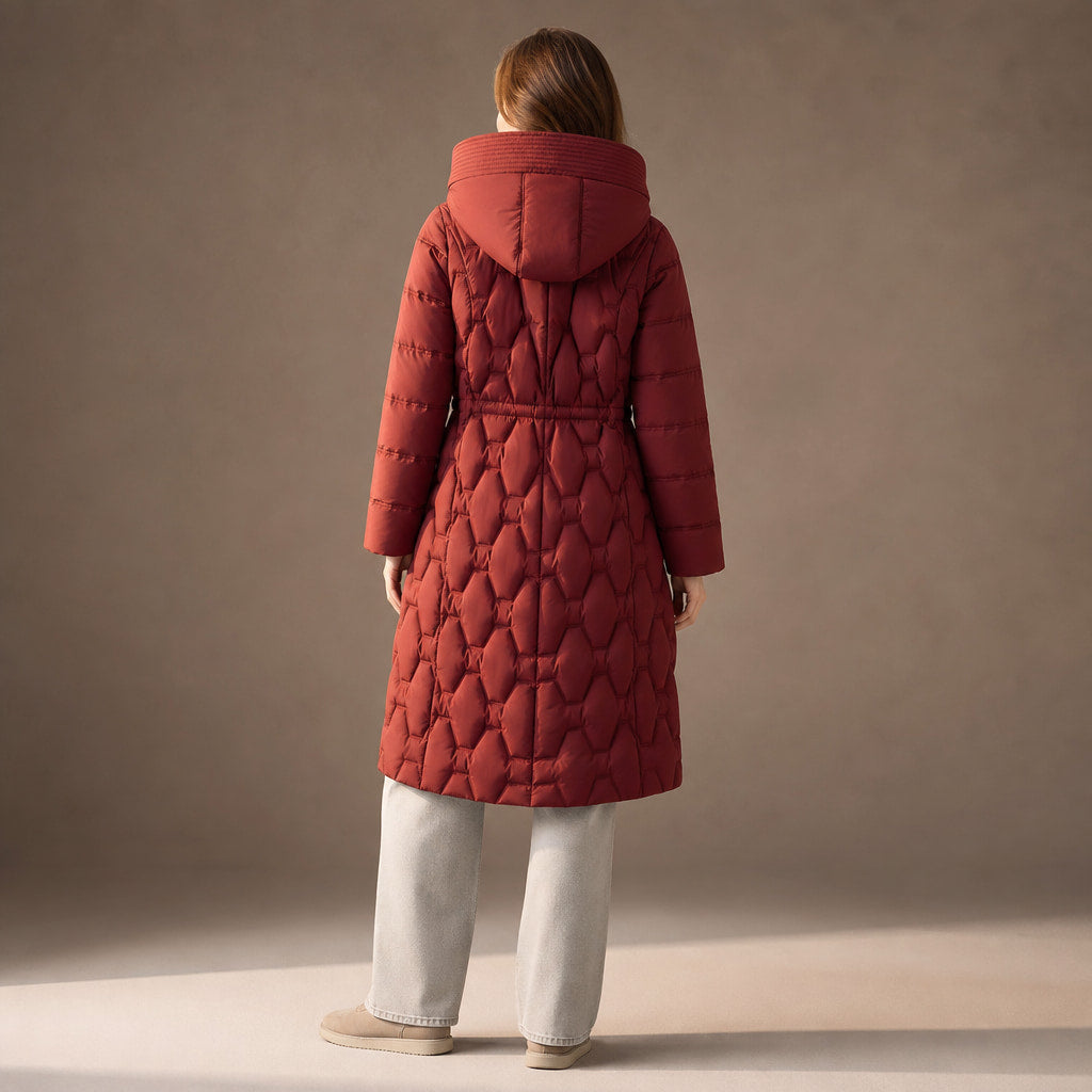 Lauren Quilted Hooded Coat Rose Red – Full Look