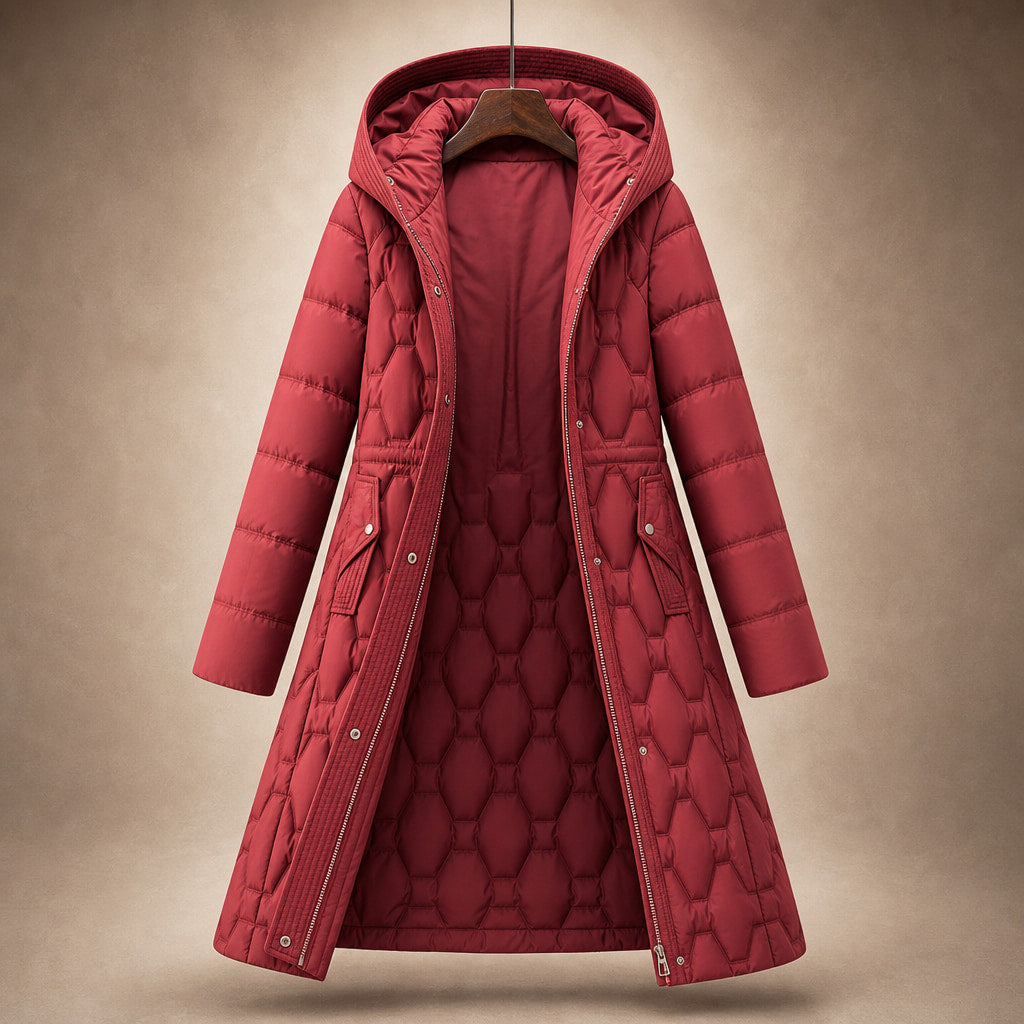 Lauren Quilted Hooded Coat Rose Red – Product Photo