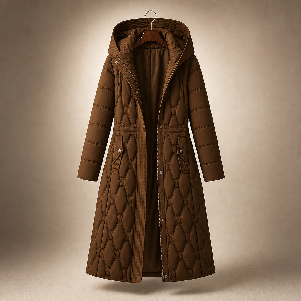 Lauren Quilted Hooded Coat Truffle Brown – Product Photo