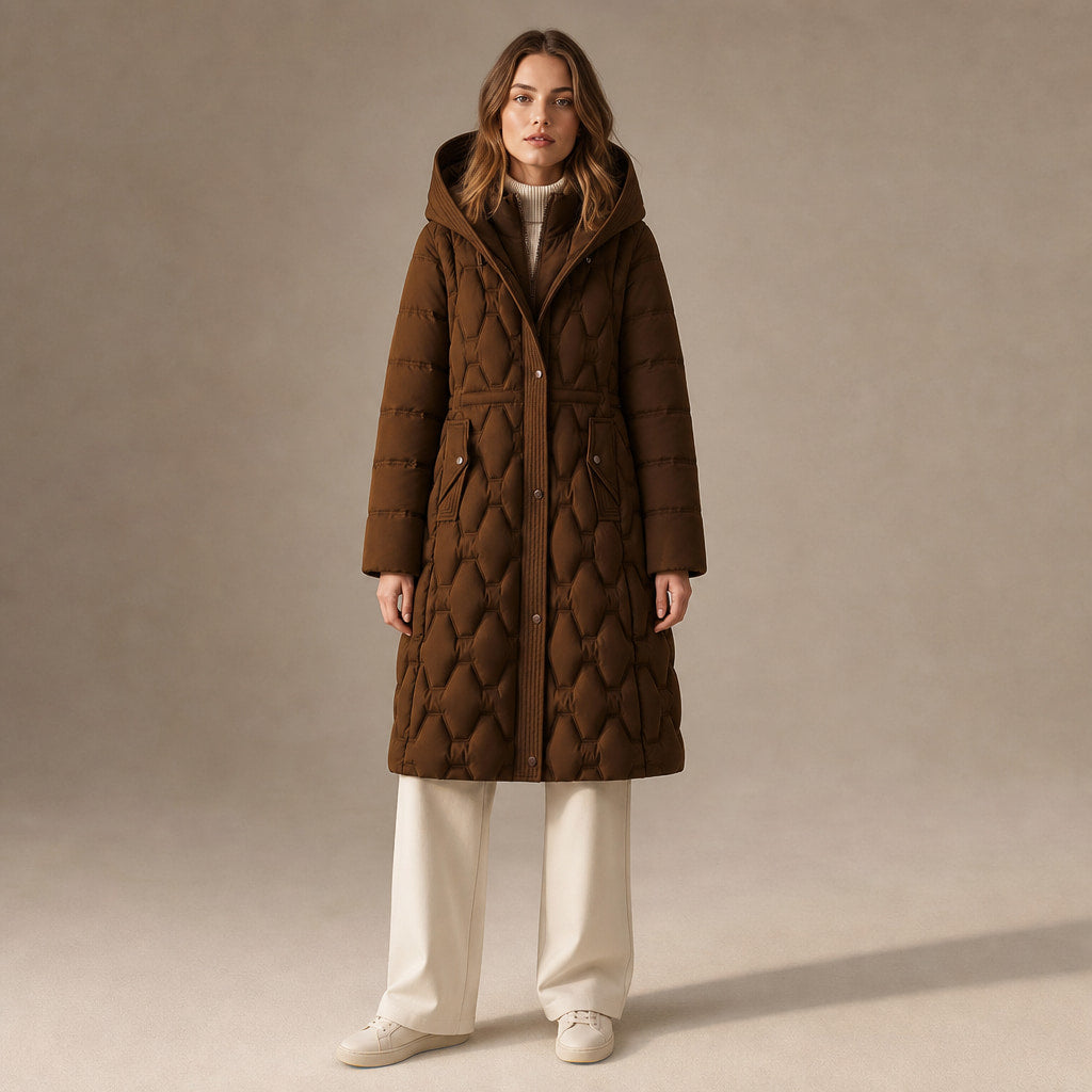 Lauren Quilted Hooded Coat in Truffle Brown – Mampierimoda Premium Womenswear
