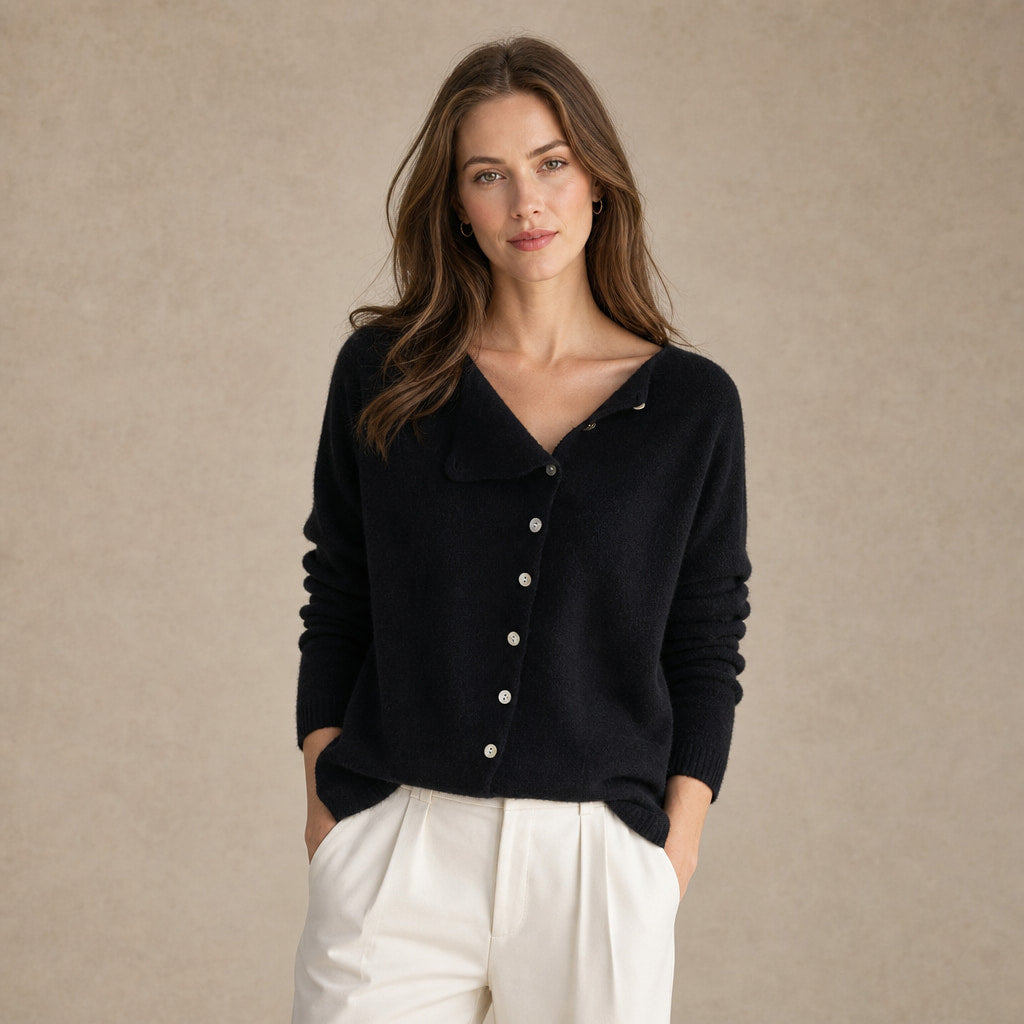 Lightweight Buttoned Womens Stretch Sweater in Black – Mampierimoda Premium Womenswear