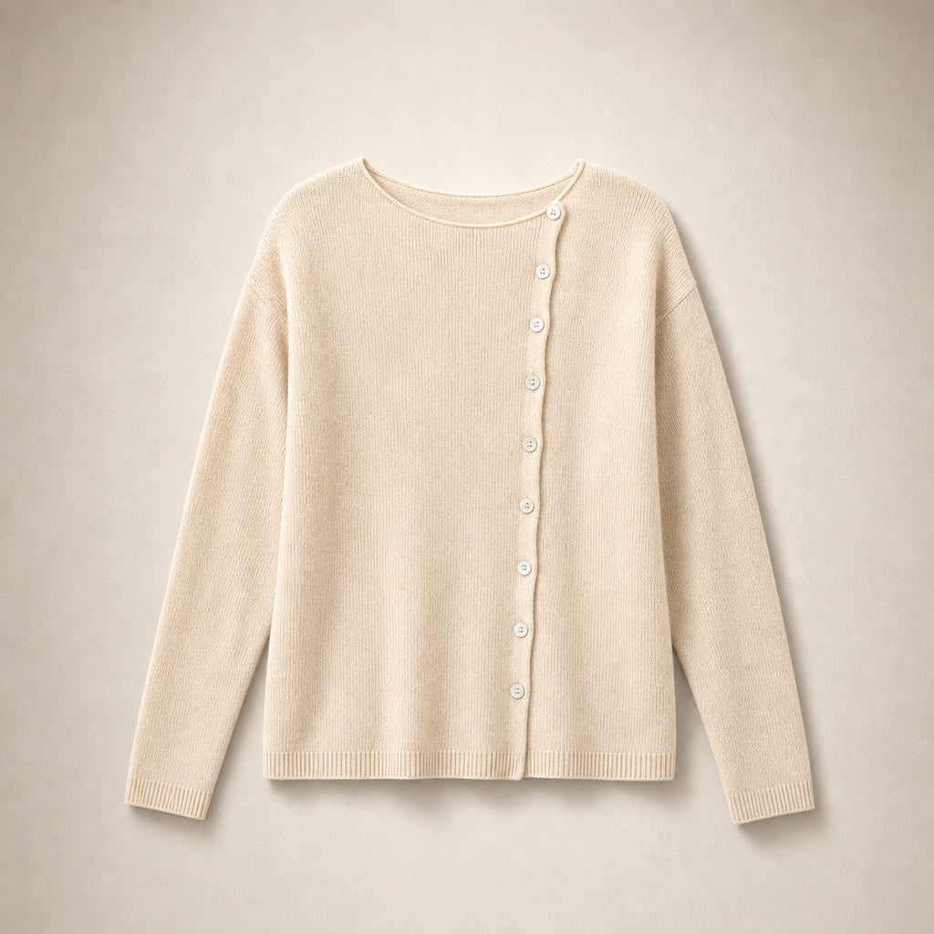 Lightweight Buttoned Womens Stretch Sweater Cream – Product Photo