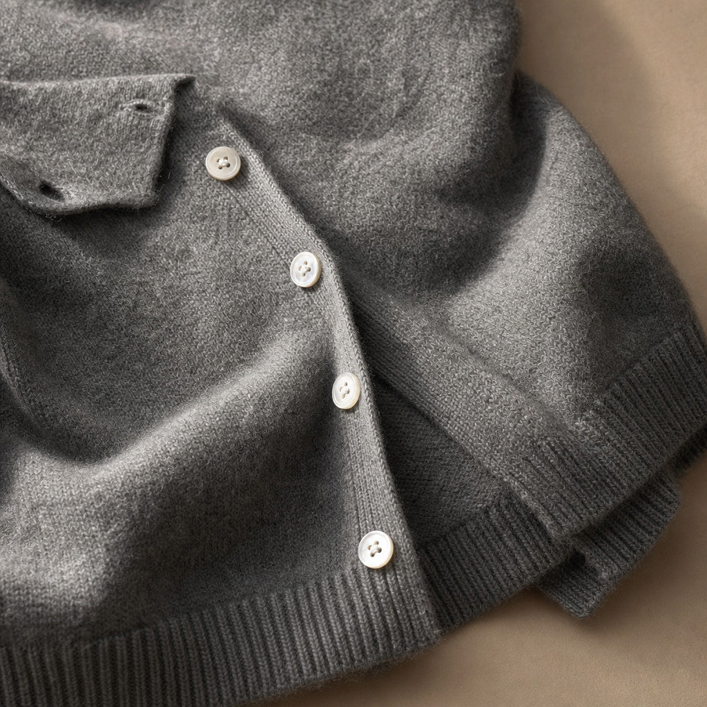 Lightweight Buttoned Womens Stretch Sweater Gray – Fabric and Detail Close-Up