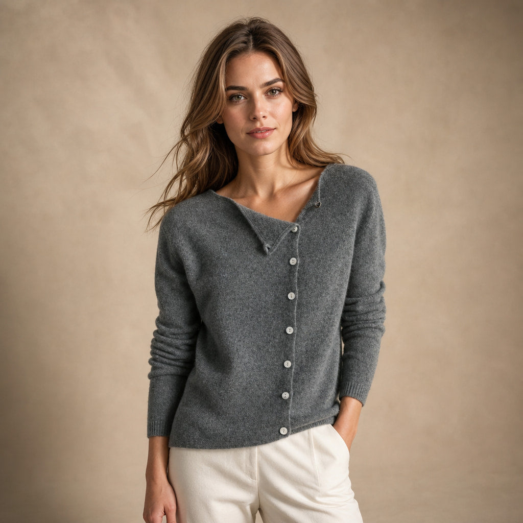 Lightweight Buttoned Womens Stretch Sweater in Gray – Mampierimoda Premium Womenswear