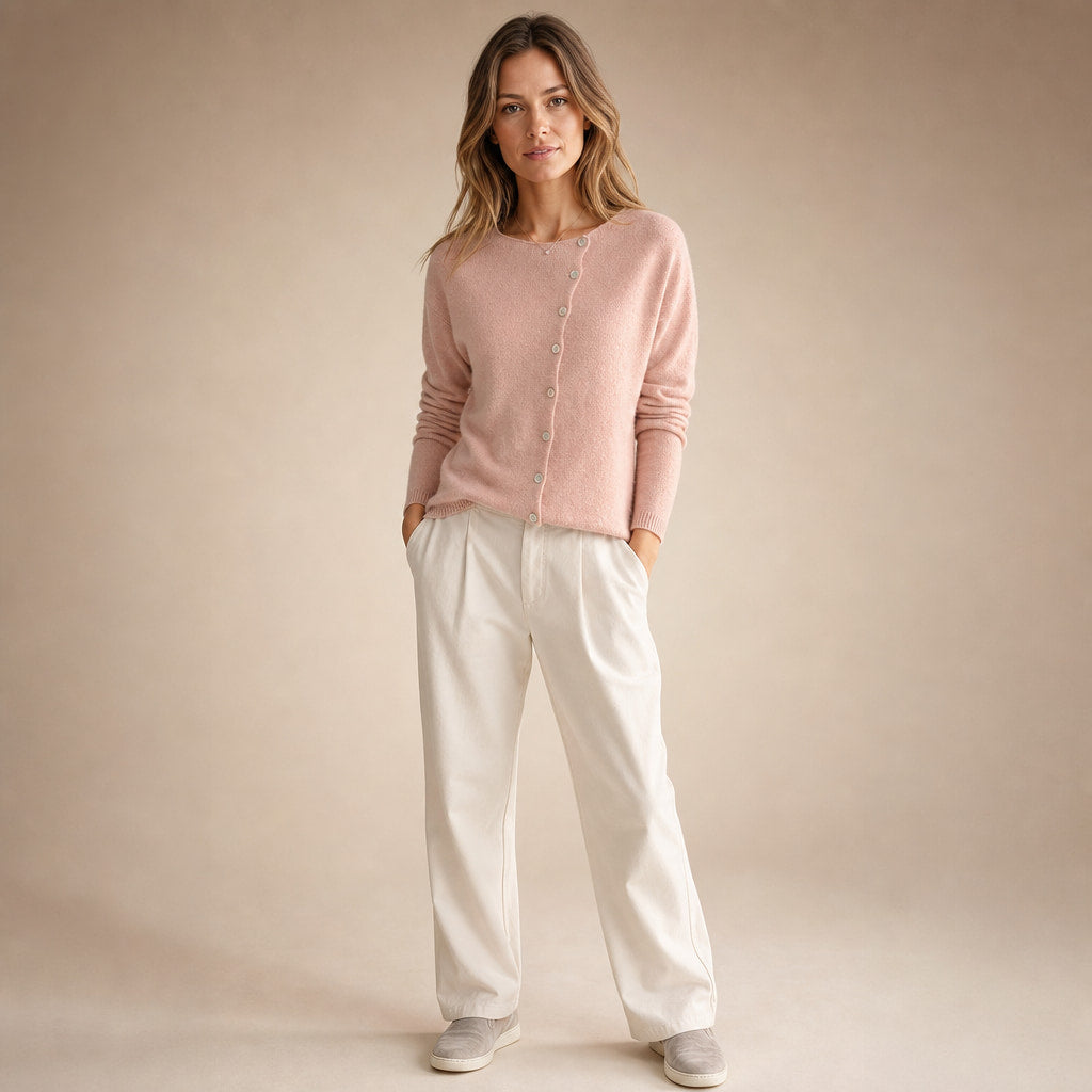 Lightweight Buttoned Womens Stretch Sweater in Pink – Mampierimoda Premium Womenswear