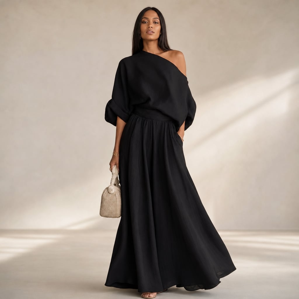 Linen Two Piece Set Women Black – Product Photo