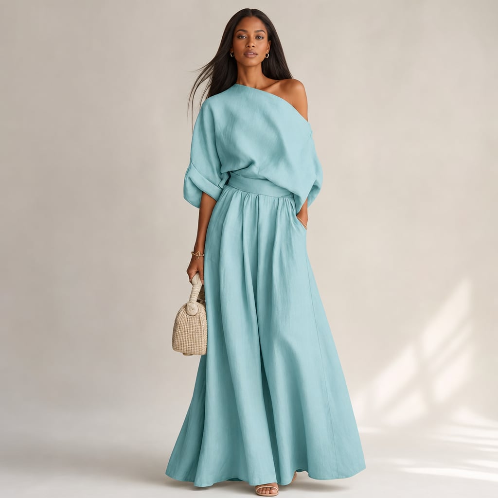 Linen Two Piece Set Women Blue – Product Photo