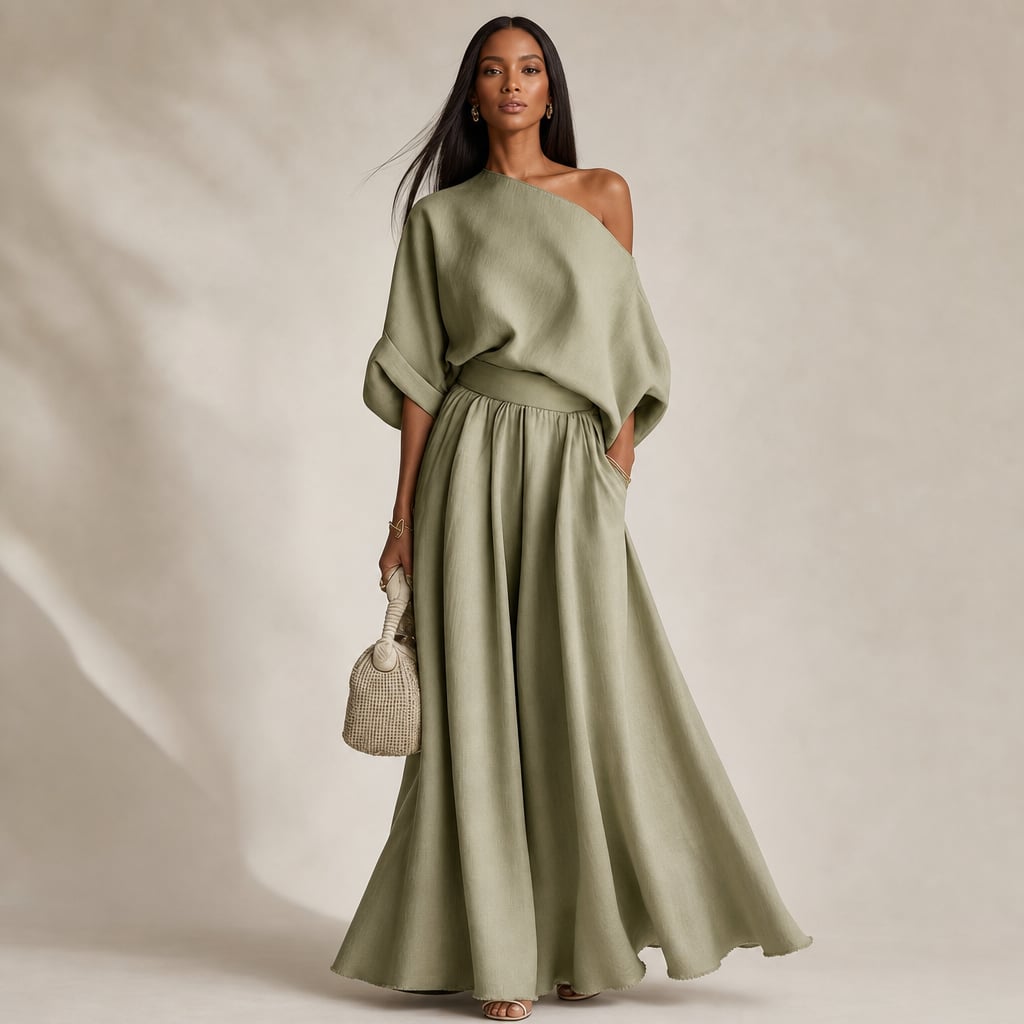 Linen Two Piece Set Women Olive – Product Photo