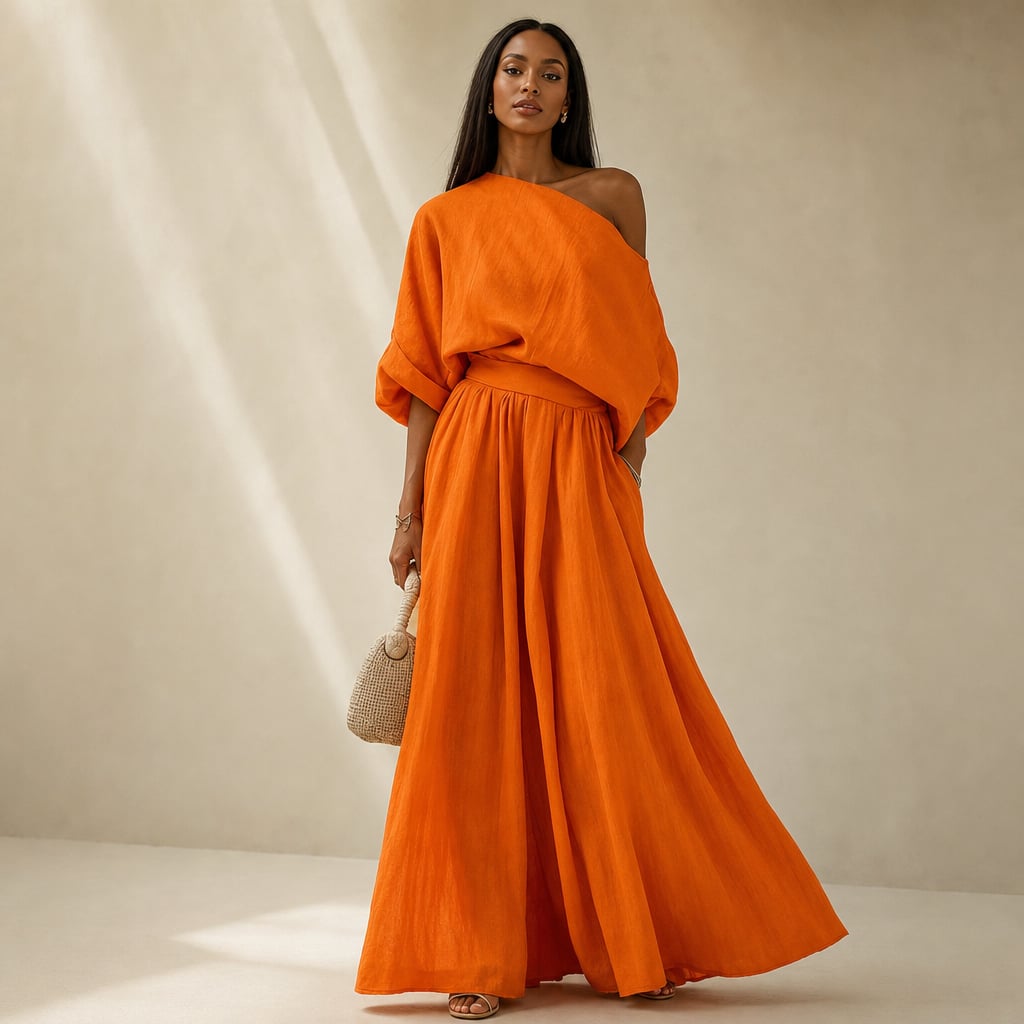 Linen Two Piece Set Women Orange – Product Photo