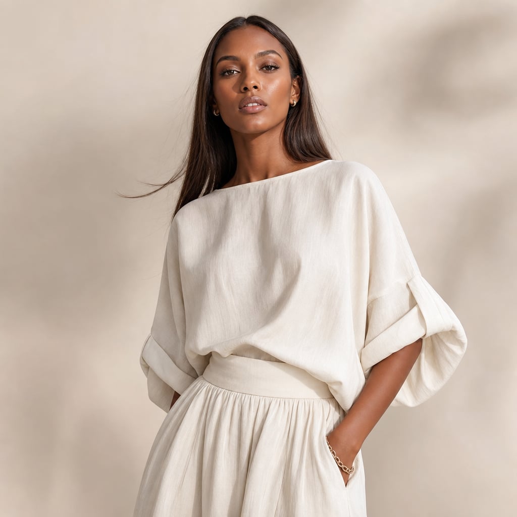 Linen Two Piece Set Women White – Side Angle View