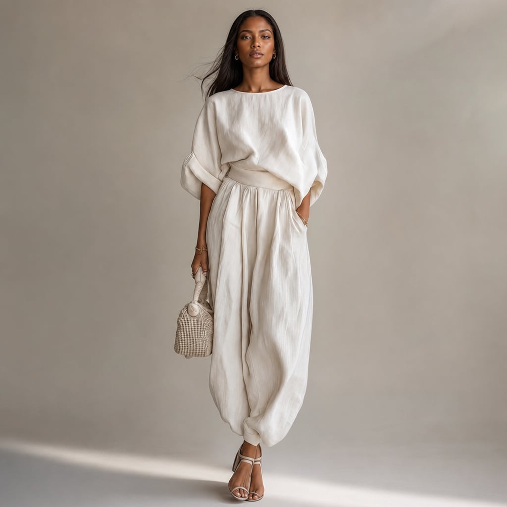 Linen Two Piece Set Women White – Product Photo
