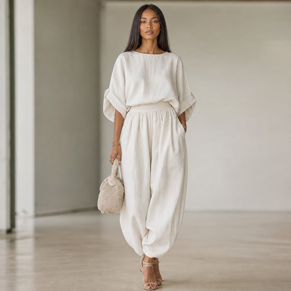 Linen Two Piece Set Women White – Styled Editorial Shot