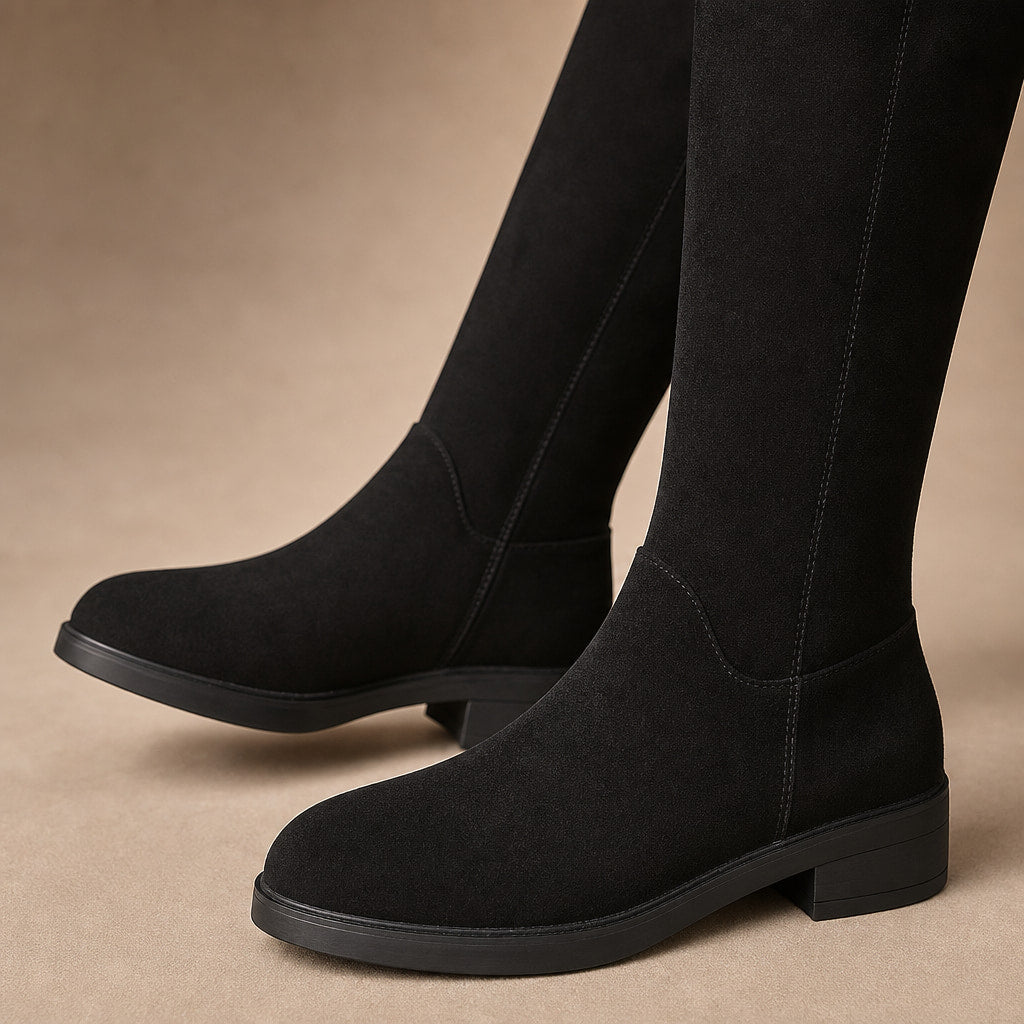Elegant And Timeless Suede Knee High Boots Black – Fabric and Detail Close-Up