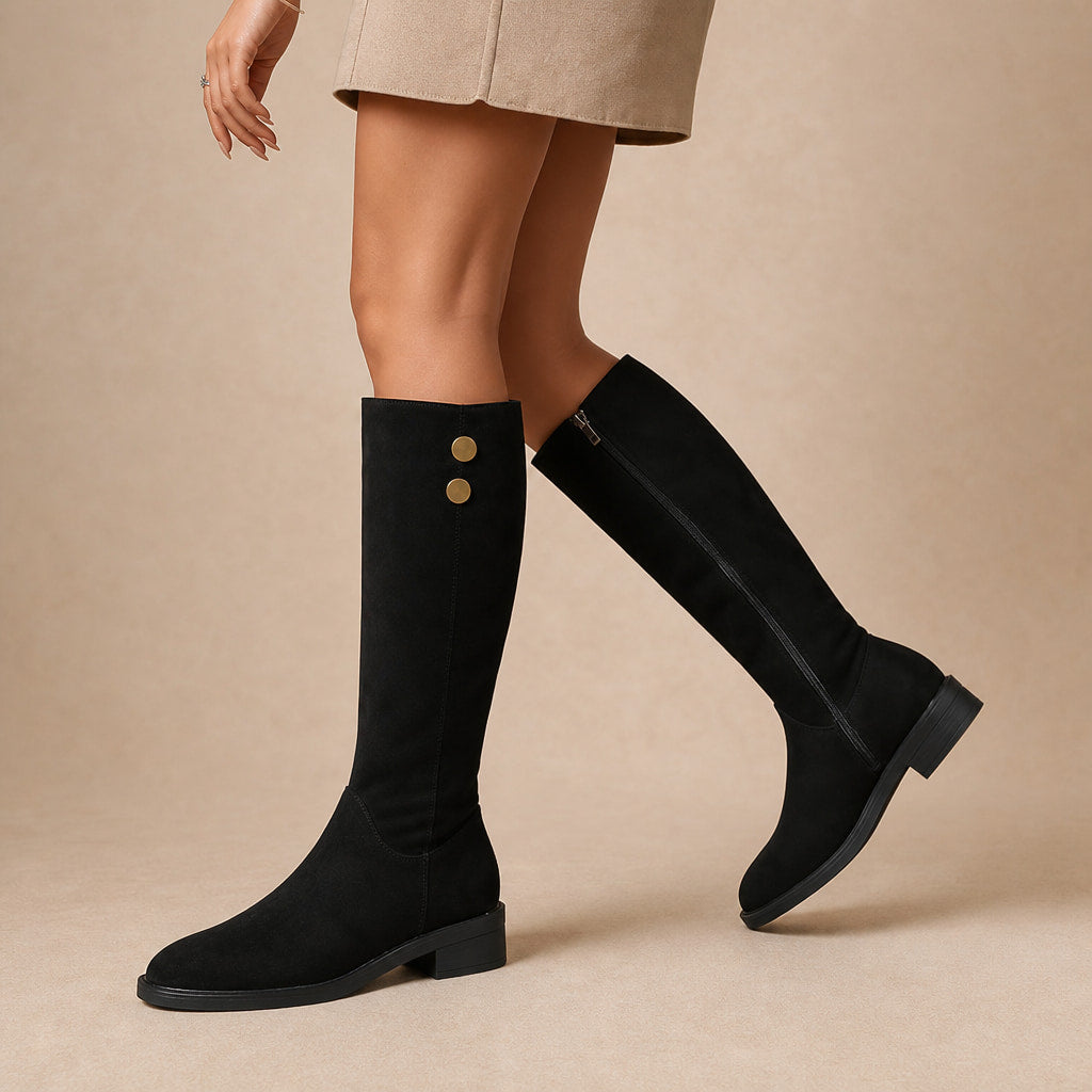 Elegant And Timeless Suede Knee High Boots Black – Product Photo