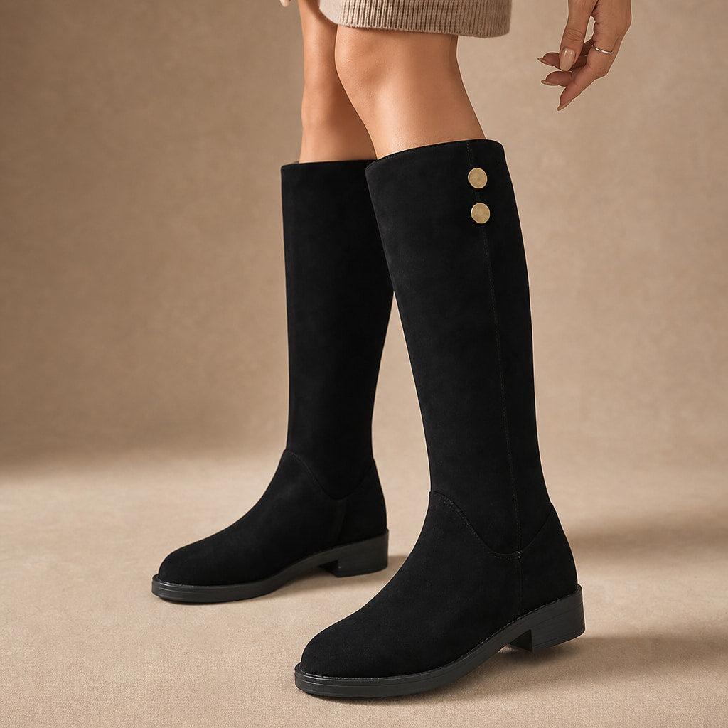 Elegant And Timeless Suede Knee High Boots in Black – Mampierimoda Premium Womenswear