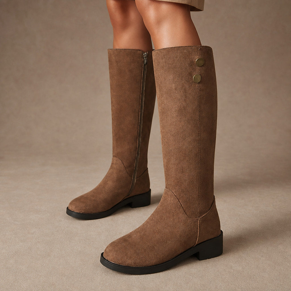 Elegant And Timeless Suede Knee High Boots Brown – Product Photo