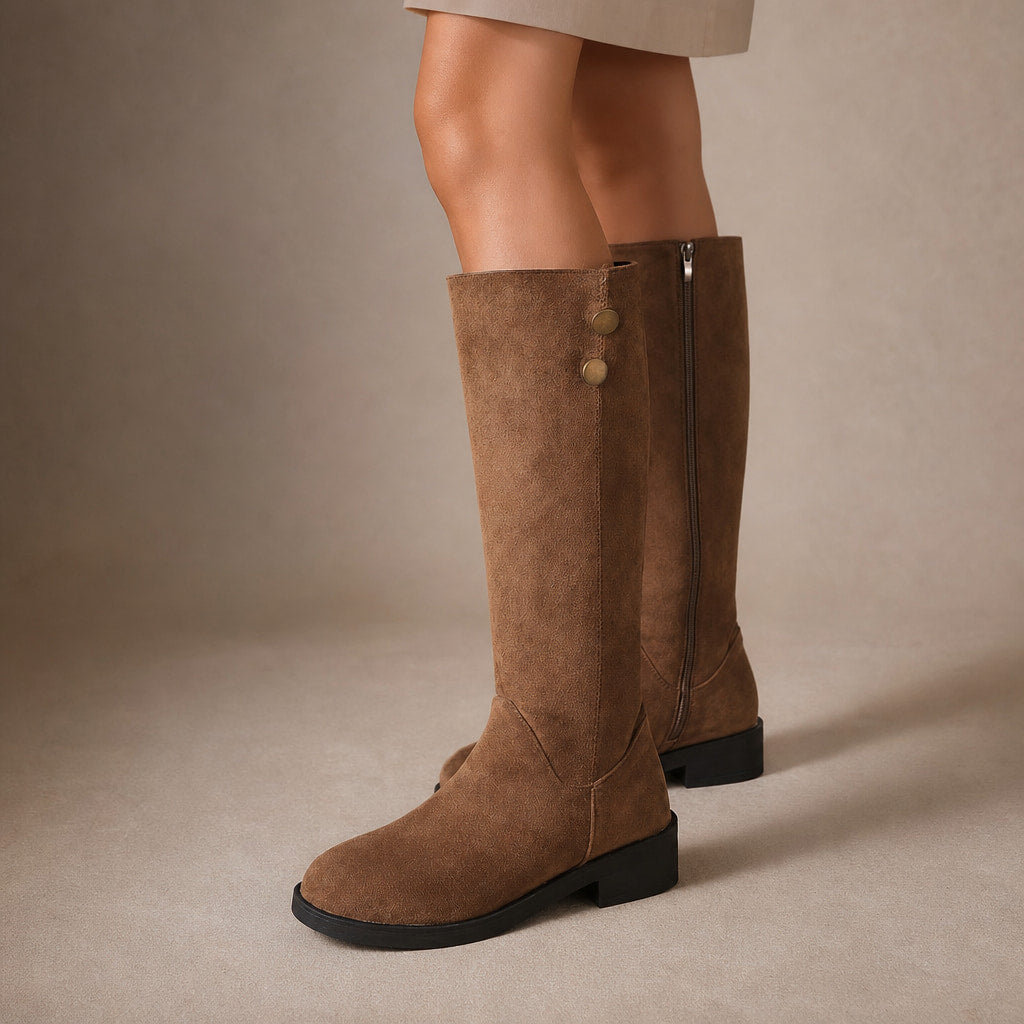 Elegant And Timeless Suede Knee High Boots in Brown – Mampierimoda Premium Womenswear
