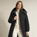 Long Warm Women's Quilted Jacket with Hood Black – Product Photo