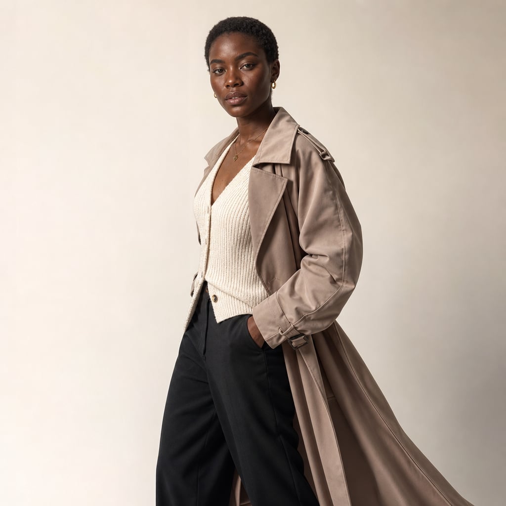 Longline Trench Coat 100% Polyester Oversized Fit Mocha Mocha – Side Angle View