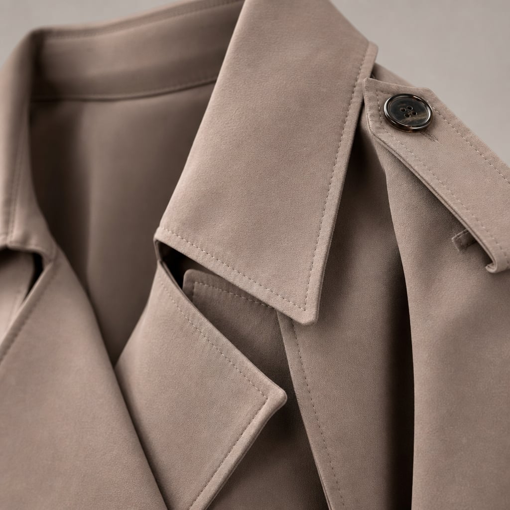 Longline Trench Coat 100% Polyester Oversized Fit Mocha Mocha – Fabric and Detail Close-Up