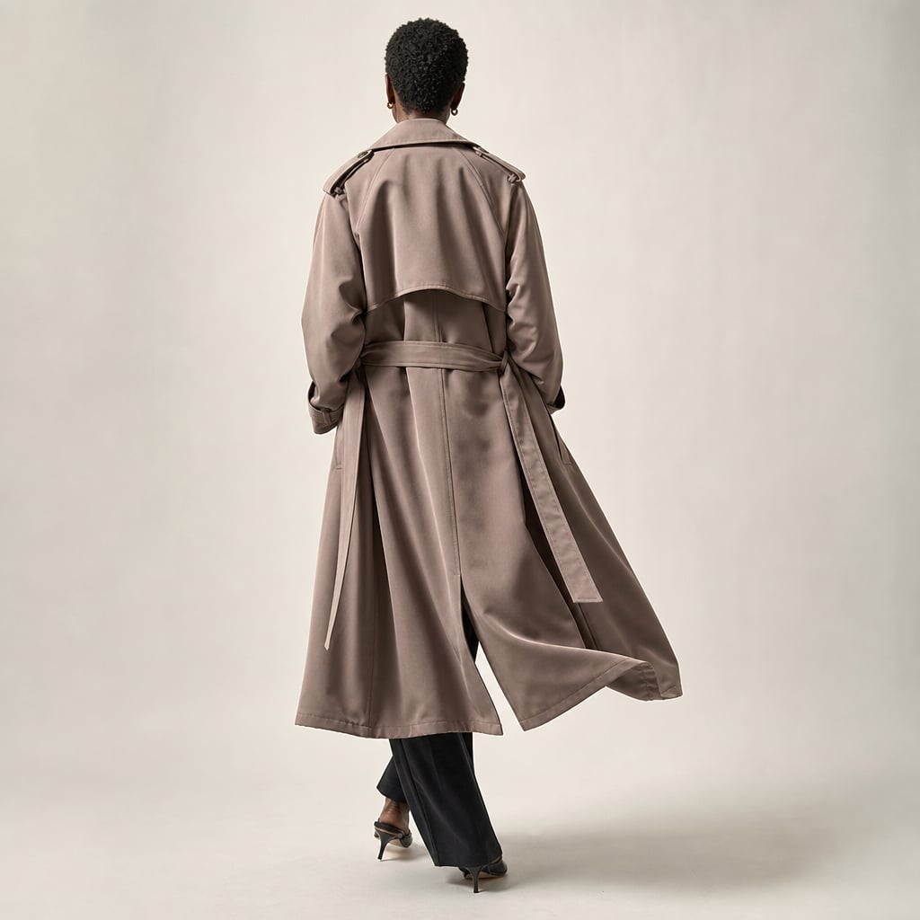 Longline Trench Coat 100% Polyester Oversized Fit Mocha Mocha – Full Look