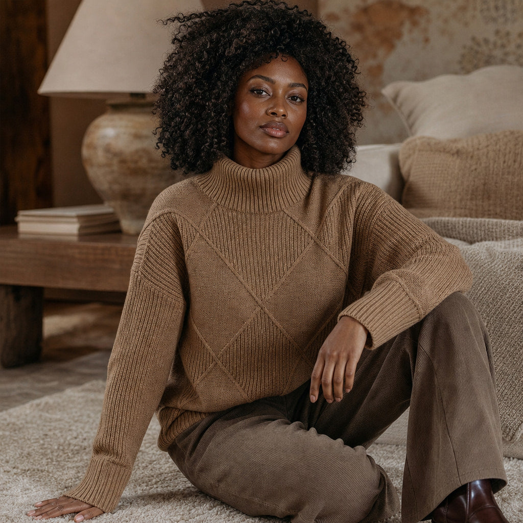 Lucy Knit Merino Sweater Mocha Brown – Styled Editorial Shot