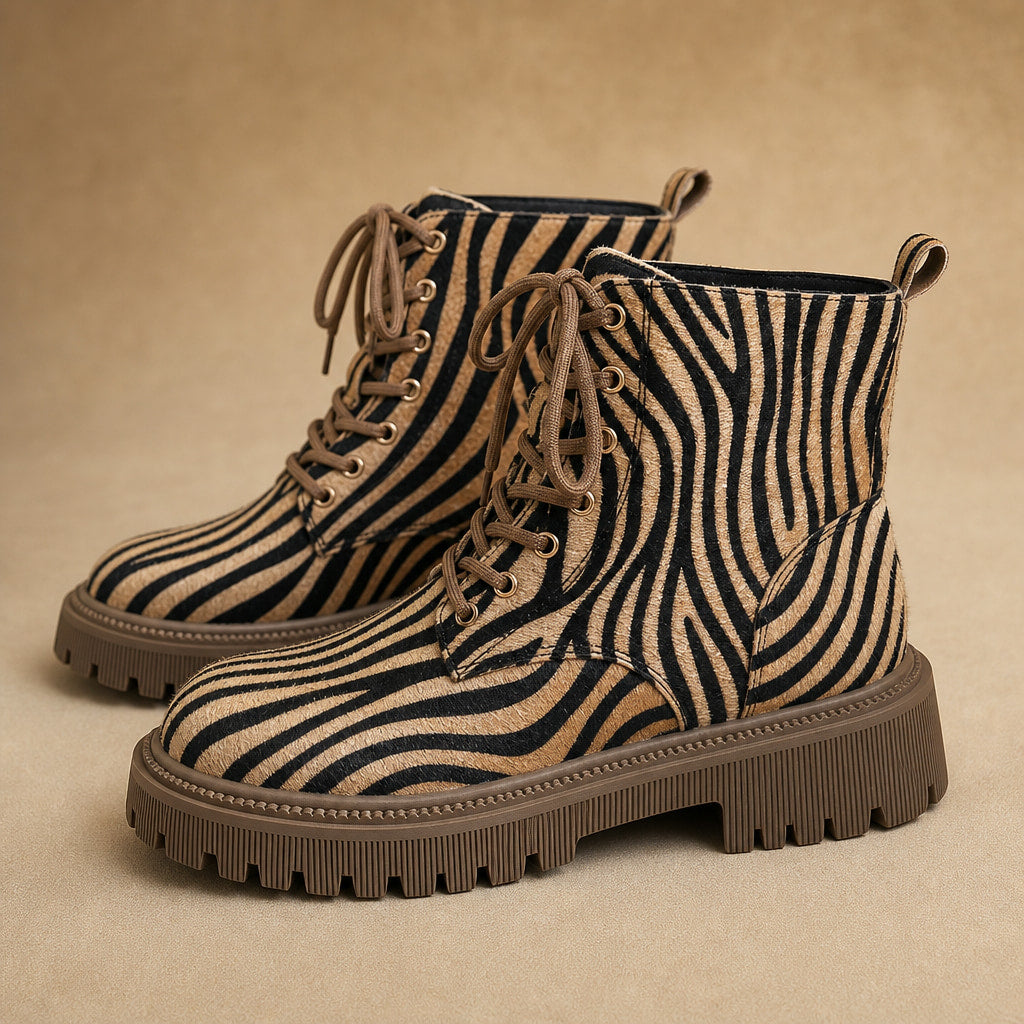 Comfortable And Warm Zebra Print Boots – Fabric and Detail Close-Up