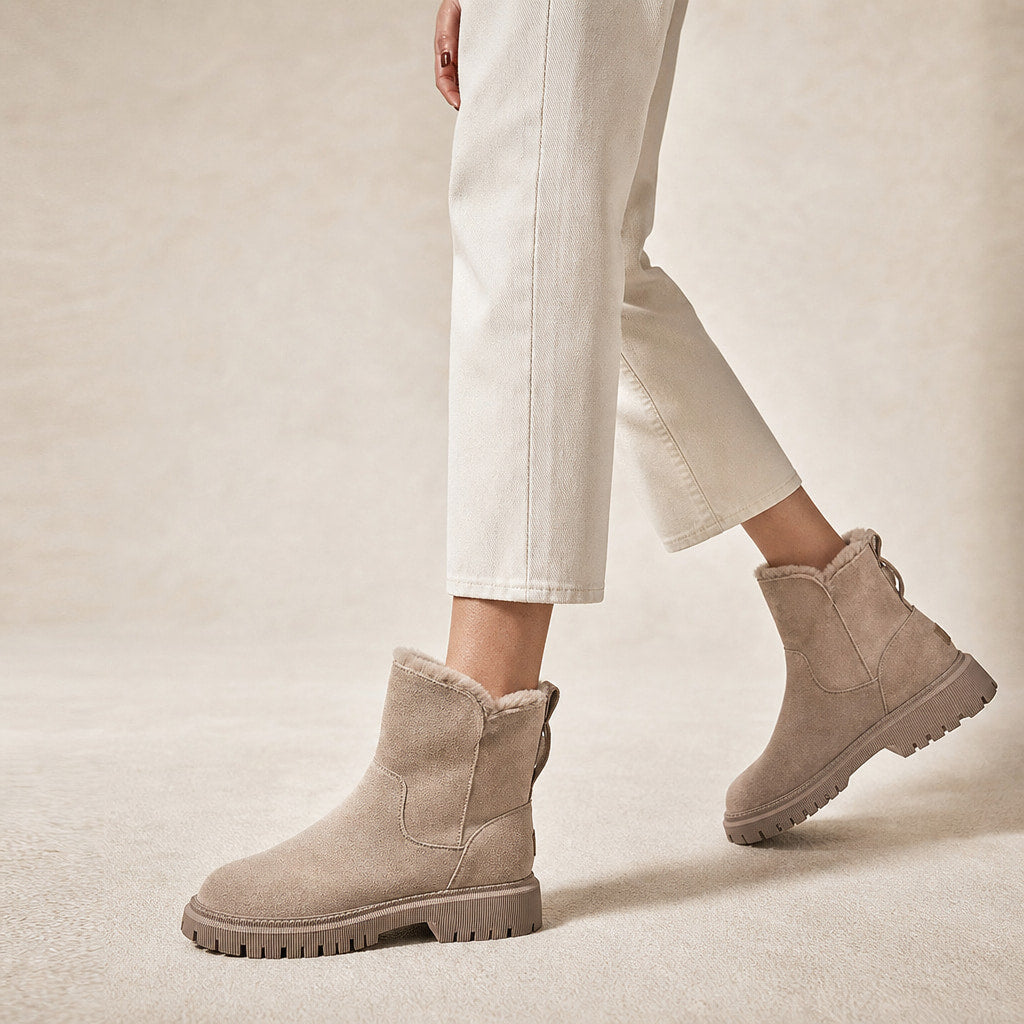 Plush And Warm Slip-On Winter Ankle Boots Beige – Product Photo