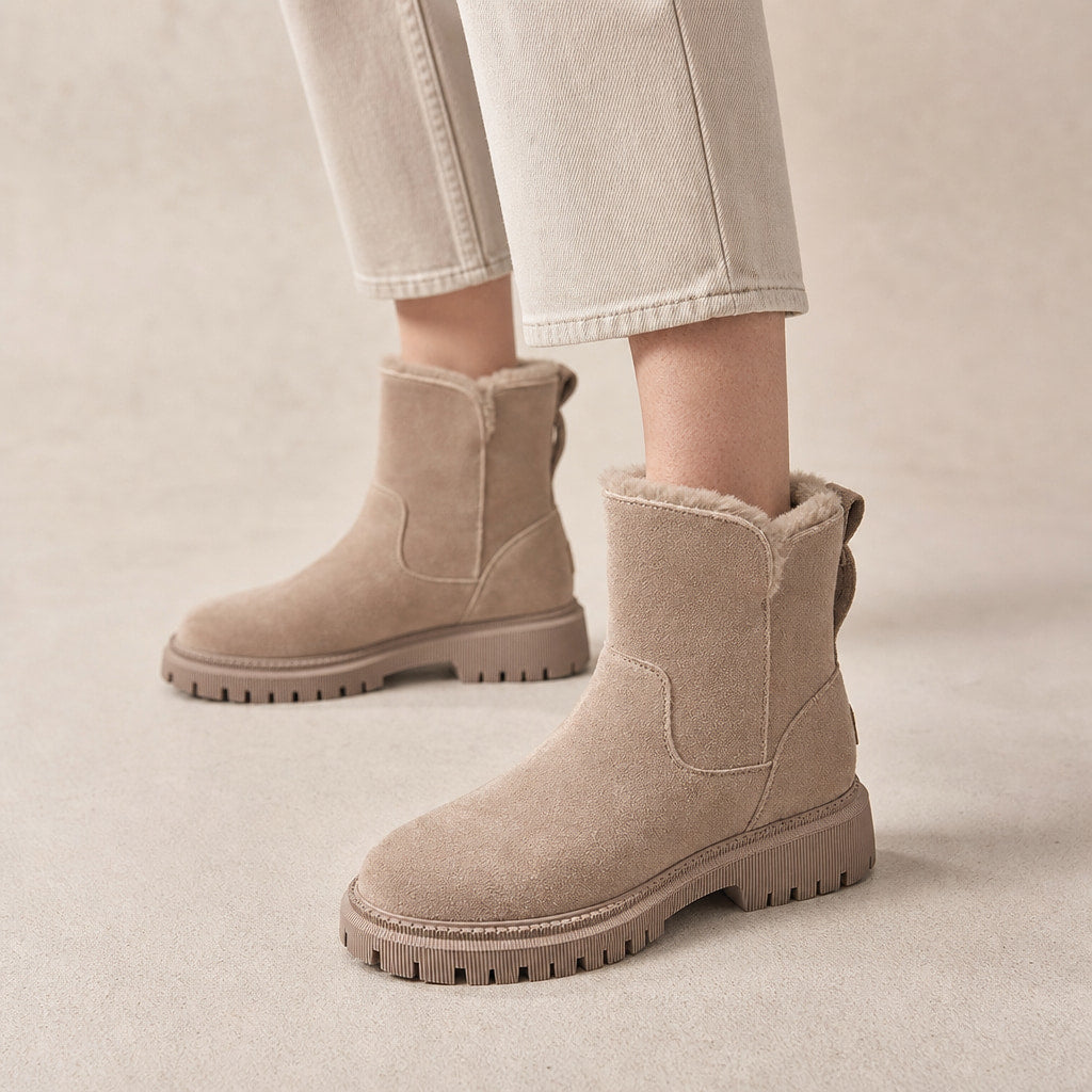 Plush And Warm Slip-On Winter Ankle Boots in Beige – Mampierimoda Premium Womenswear