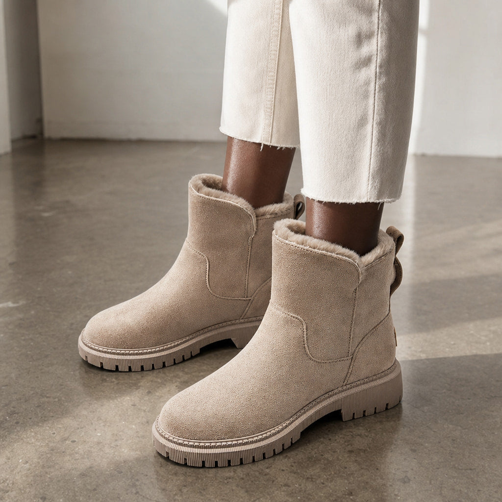 Plush And Warm Slip-On Winter Ankle Boots Beige – Styled Editorial Shot, Detail
