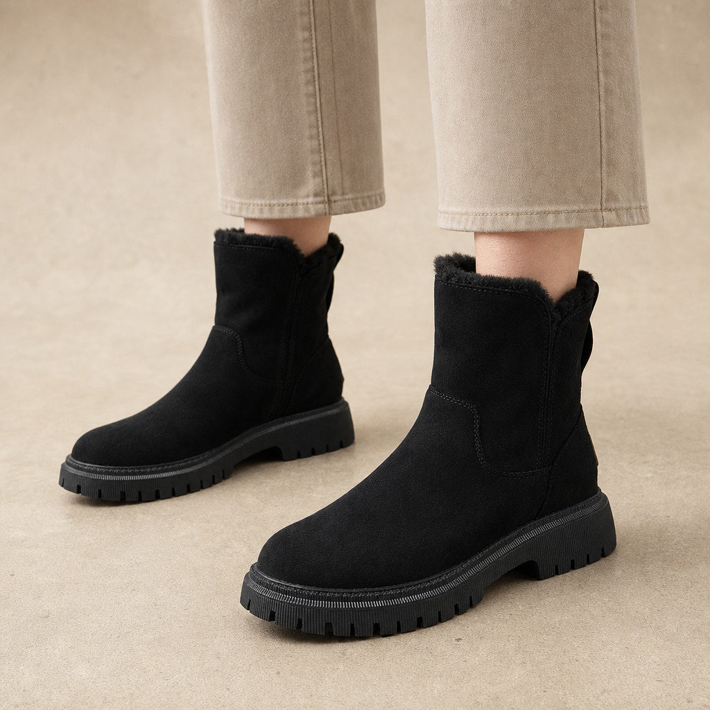 Plush And Warm Slip-On Winter Ankle Boots Black – Product Photo