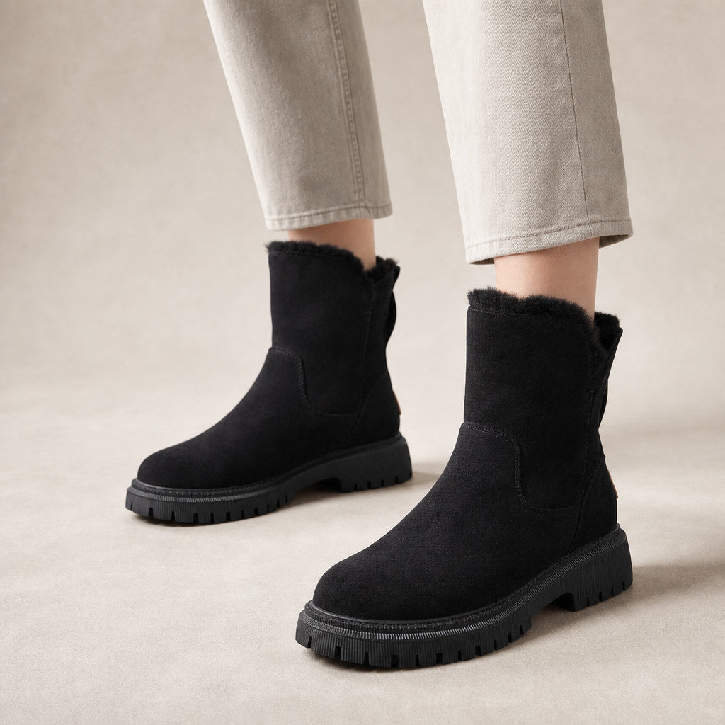 Plush And Warm Slip-On Winter Ankle Boots in Black – Mampierimoda Premium Womenswear